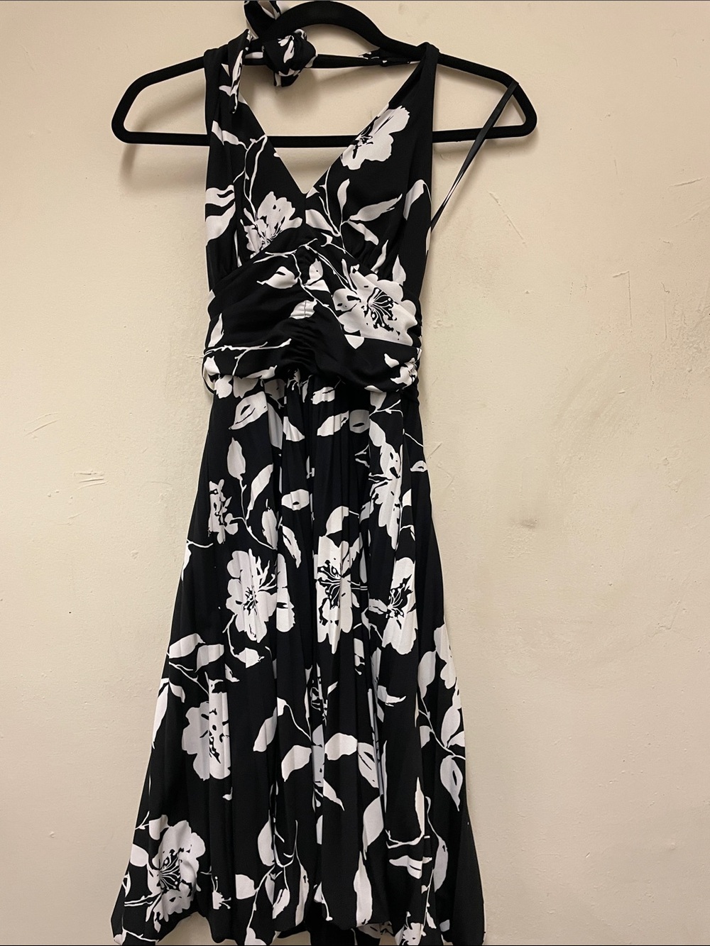 Cache Black and White One-Shoulder Floral Dress | Size: S